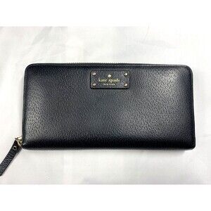 Kate Spade Zip Around Wallet Wellesley Neda Black Pebbled Cow Leather EUC
